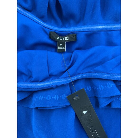 APT. 9 Women's One Shoulder Embroidered Ruffle Dress Blue Lined Royal Sz M NWT - Picture 3 of 14